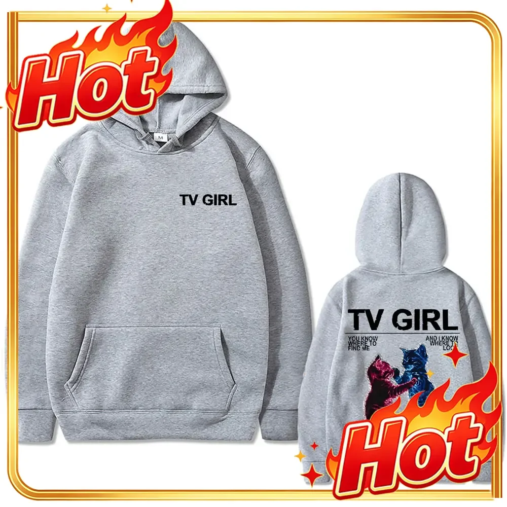 TV Girl French Exit Funny Cat Meme Graphic Hoodie Men Women Vintage Oversized Sweatshirt Male Fashion Casual Pullover Streetwear