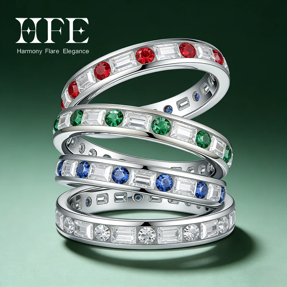HFE Moissanite Sapphire Everlasting Chunky Ring 925 Sterling Silver Stackable Men Women Wedding Birthday Valentine's Day Gift