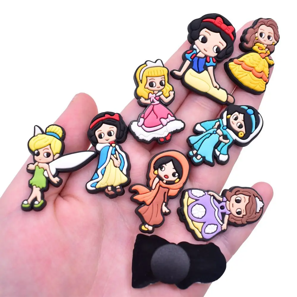 Cute cartoon princess Shoes Charms Accessories Fit Clog Backapck Wristbands Shoe Decorate Buckle Kids Parties Christmas Gift