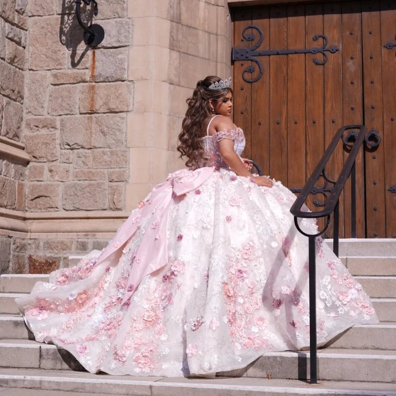 Lorencia Roze Quinceanera Jurk Korset Baljurk 3d Bloem Gelaagde Appliques Kralen Zoete 16 15 Jurk Vestidos De 15 Anos Yqd227