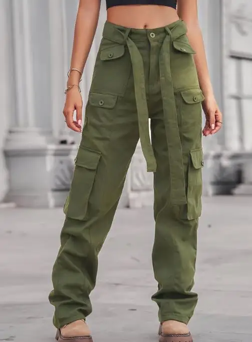 

Pants for Washed Denim with Multiple Pockets Heavy-Duty Casual Pants Autumn New Fashion Personalized Street Women's Cargo Pants