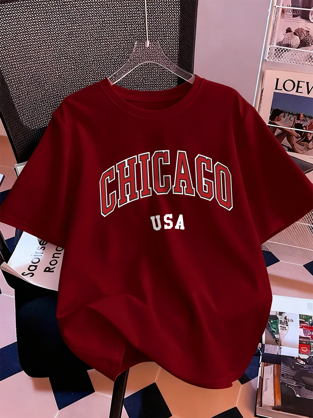 Chicago Usa Letter Printing T-Shirt Women Cotton Summer Short Sleeve Tops Comfortable Soft O-Neck T Shirt Casual Womans Clothes