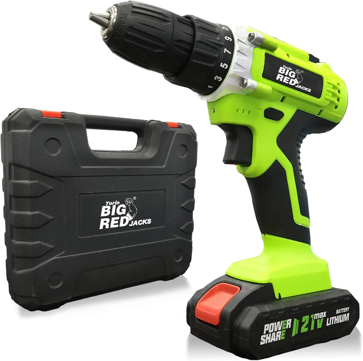 

LL-01-3 Torin 21V Cordless Power Drill Set: 3/8"Keyless Chuck, 2 Variable Speed, 25+1 Position, Electric Drill for Drilling and