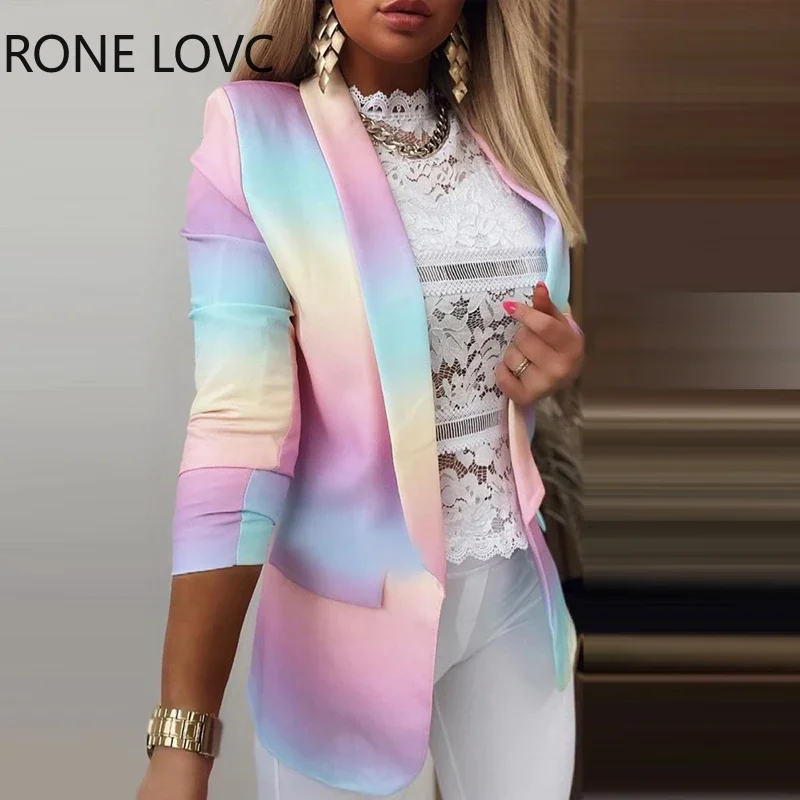 

Women Coat Ombre Colorblock Long Sleeve Blazer Coat Office Lady Clothes