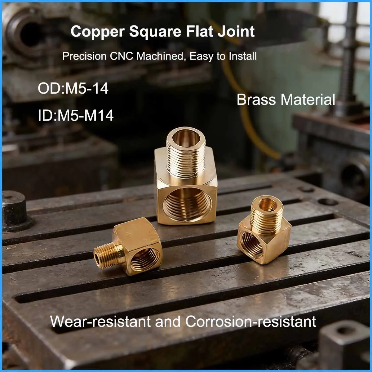 Brass Square Elbow Connector Flat Face Joint for Lubrication Pump Oil Circuit System, Male to Female Thread Adapter