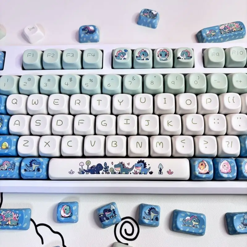 Blue Cute Little Dinosaur Cartoon Keycaps Personalized Round Creative Keycaps MOA Height PBT Sublimation Color DIY Keycaps