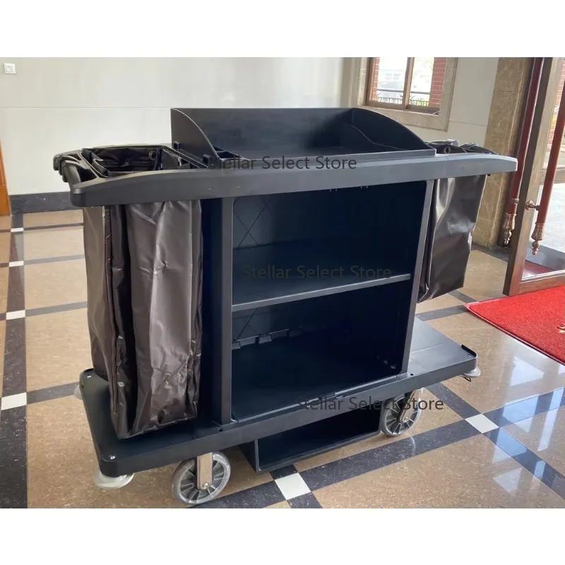 Hot Selling Black PP Plastic Utility Service Trolley Cart Organizer Multiple Service Cleaning Carts Without Door