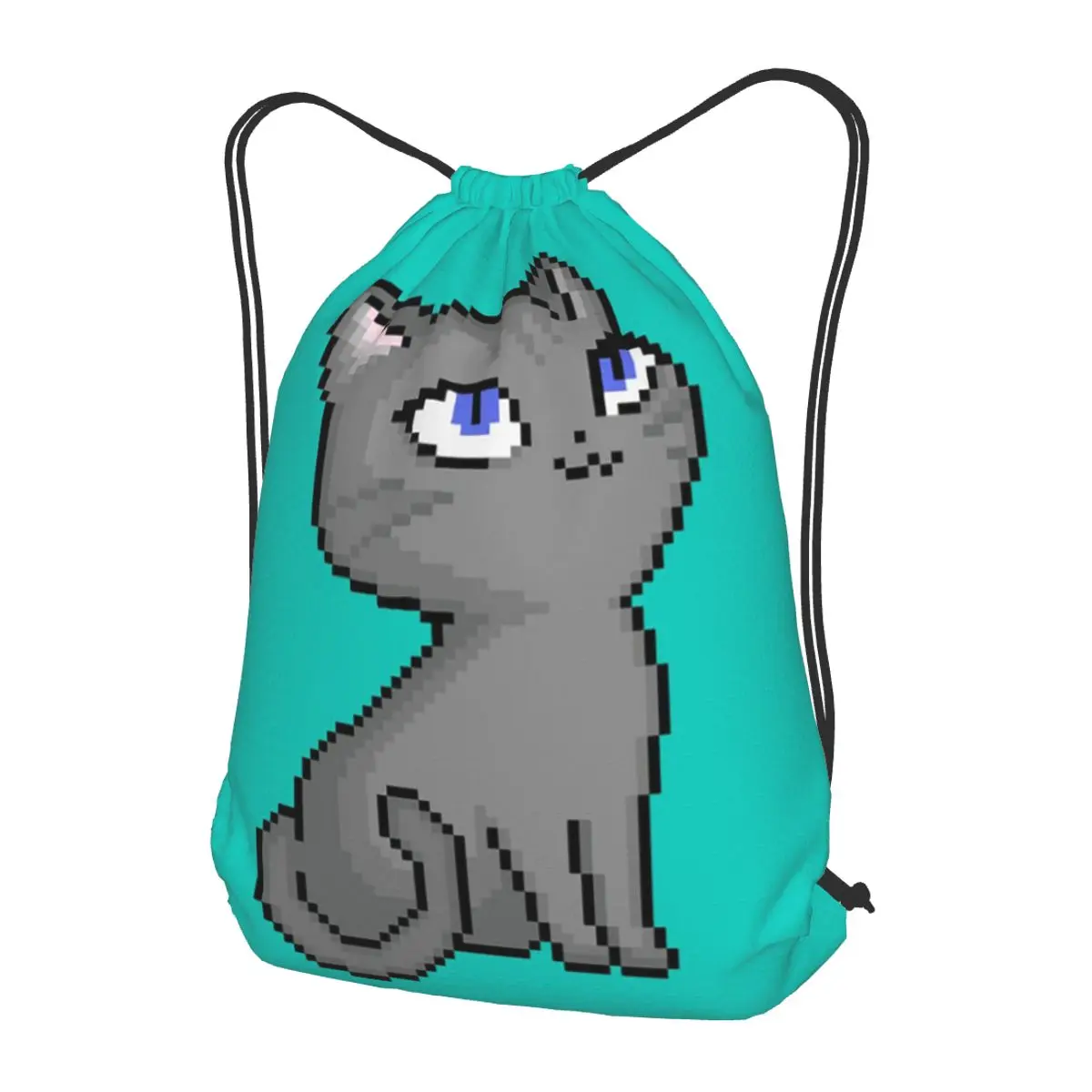 Pixel Kitty Backpacks Portable Drawstring Bags Sports Bag Book Bags for Man Woman School