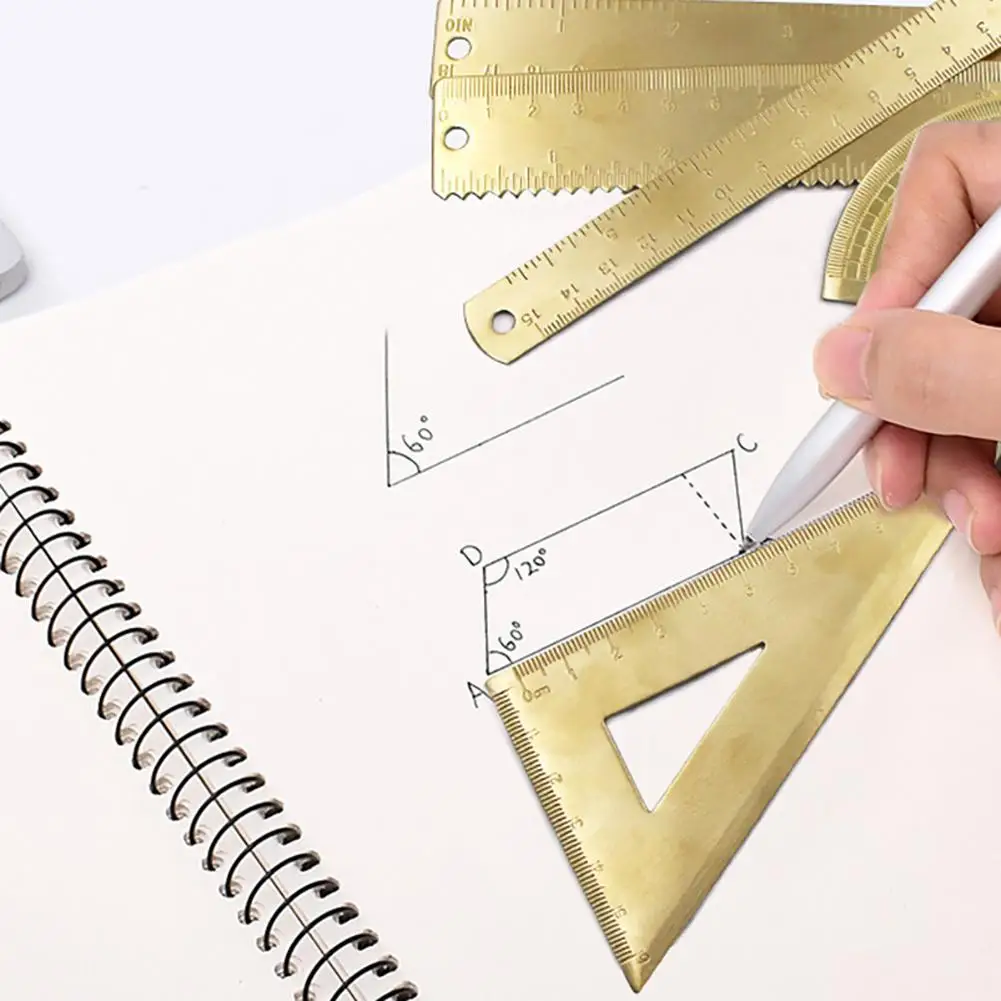 Retro Brass Ruler Triangle Ruler Protractor Caliper Wave Ruler Stationery Accessories for School Office Engineering Newest