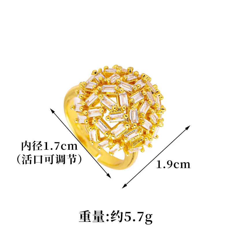 Anillo de índice de hortensia con copo de nieve con incrustaciones de circonita de oro de 24 quilates para mujer AU999- oro de 24 quilates elaborado, certificado AU999, lujo exquisito para mujer