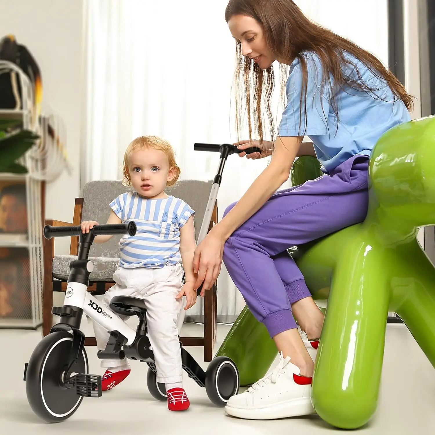 Tricycle pliant pour tout-petits avec poignée de poussée, vélo d'équilibre avec pédale parfaite, dossier, 6 en 1, 1 à 4 ans