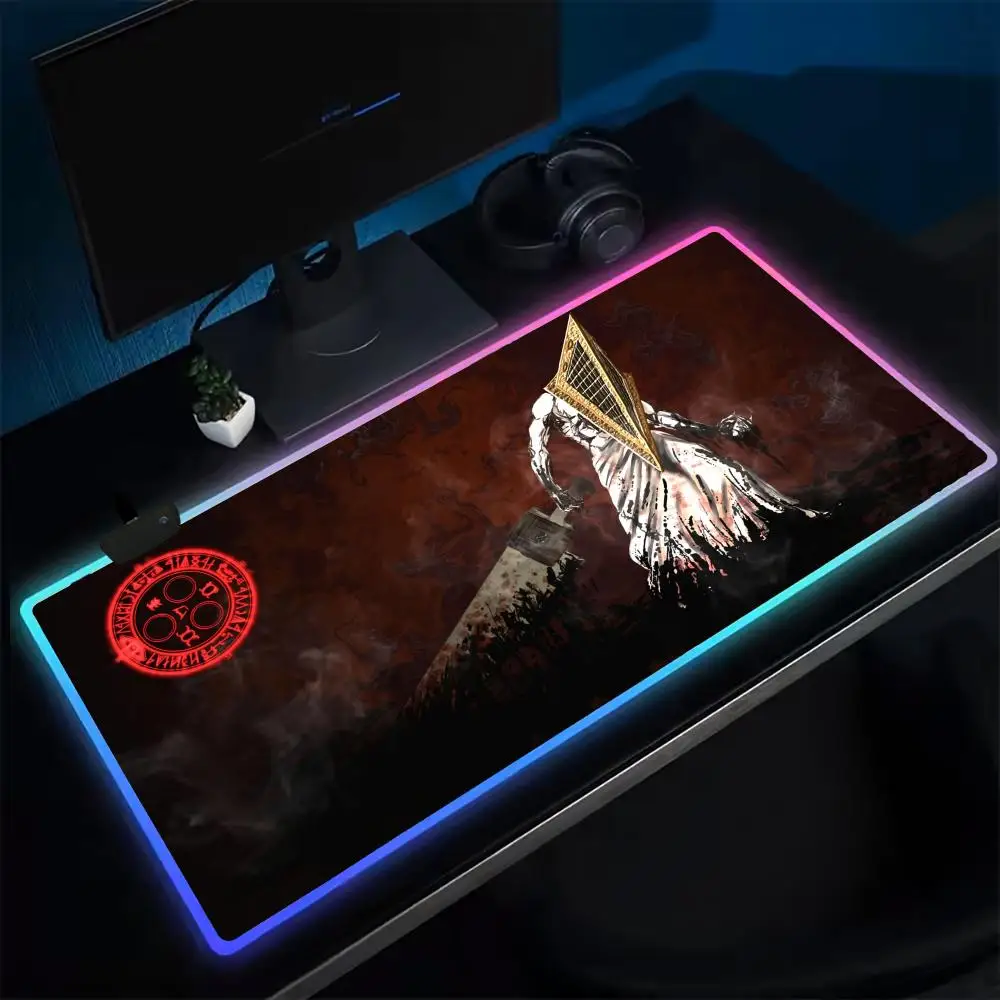 S-Silent Hills Scary Mouse Pad Anime Gaming Mouse Pad LED Table Pads Backlit Rubber Desktop XXL Mousepad RGB Desk Mats