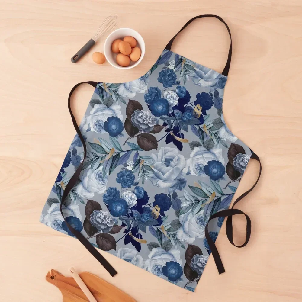 

Vintage Floral Blue Apron Kitchen Apras For Women kitchen item Smock for hairdressing Apron