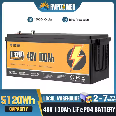 RVPOZWER 48V 100Ah 5120Wh Lithium LiFePO4 Battery With Smart BMS 15000+ Deep Cycles for Golf Carts RV Home Energy Off-Grid