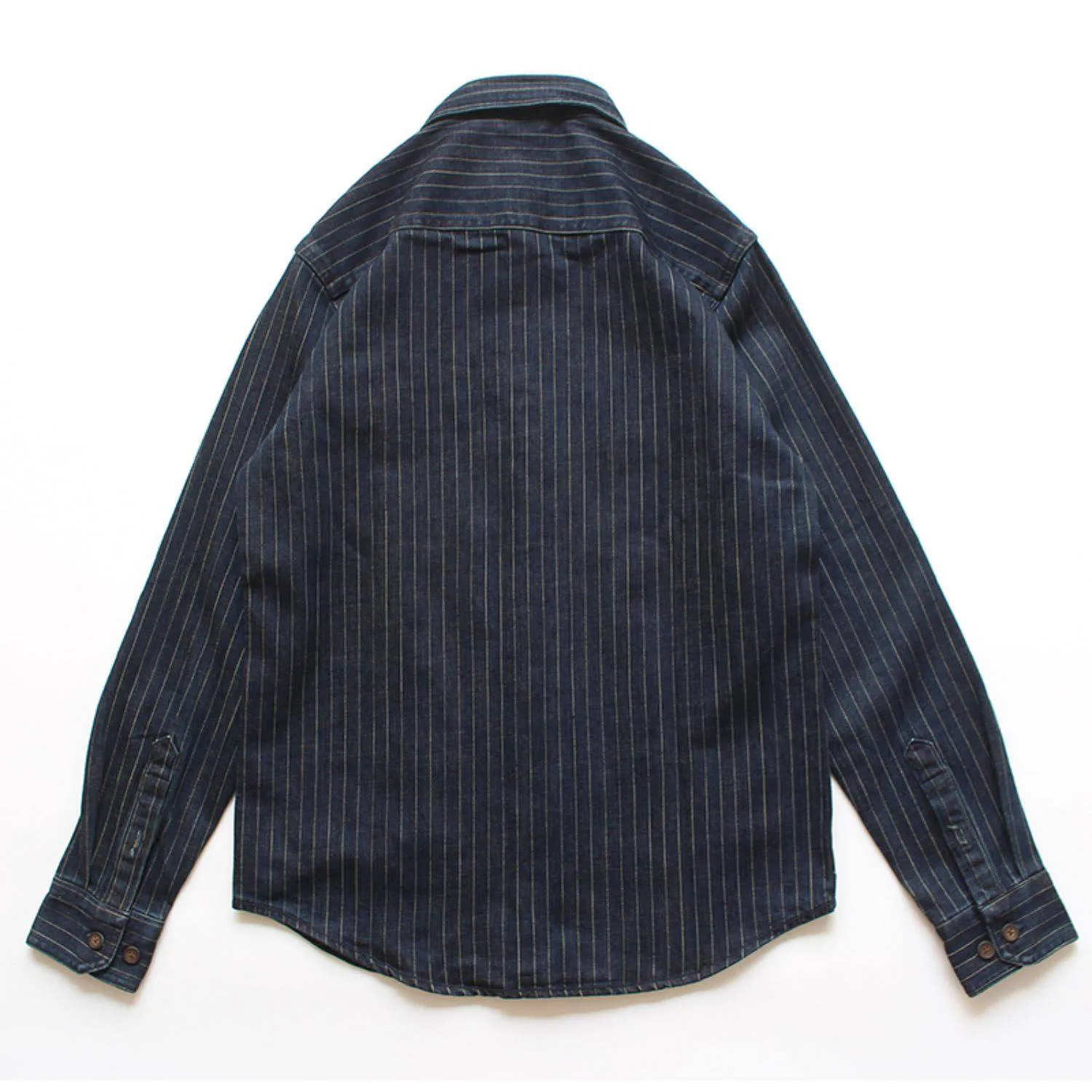Men's Striped Denim Shirt Jacket American Retro Safari Style Washed Shirts Autumn Casual Fashion With Pocket Male Coat