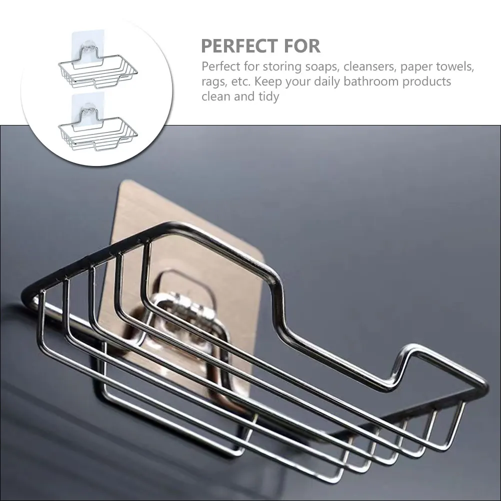 

2pcs Stainless Steel Rack Set Wall Mount Self-Draining Dish Bathroom Kitchen Storage Holder Non-Rust Soap Holders For