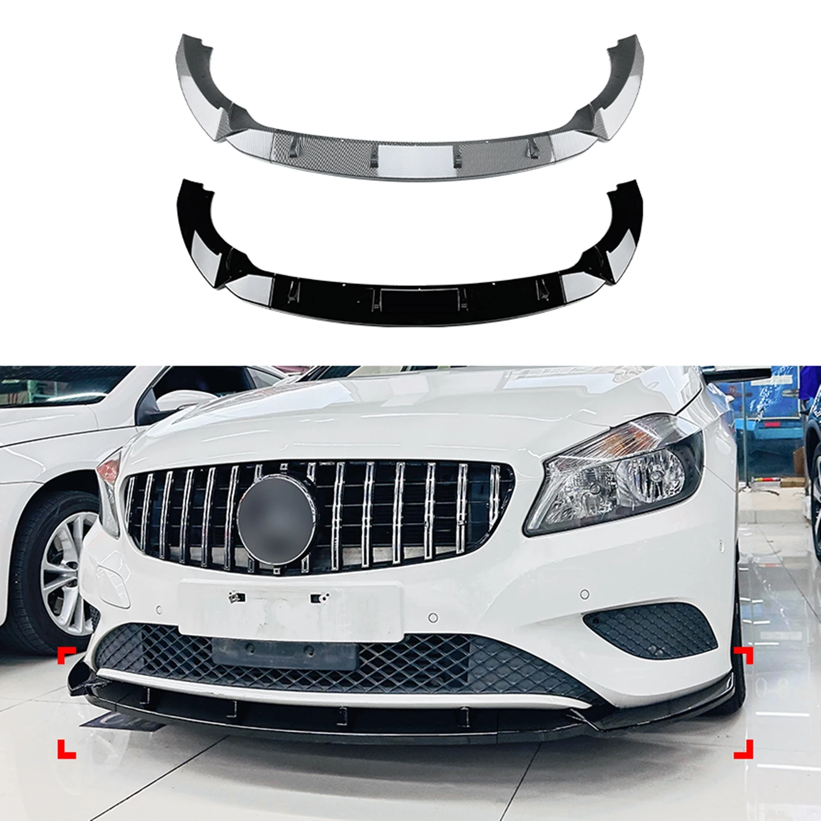 

Front Bumper Spoiler Lip For Mercedes-Benz A Class W176 2013 2014 2015 Base Models Carbon Fiber Look/Gloss Black Lower Splitter