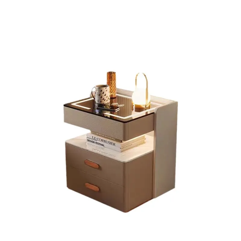 طاولة سرير ذكية حديثة بثلاثة أدراج من الخشب الصلب خزانة تخزين فاخرة لغرفة المعيشة وغرفة النوم