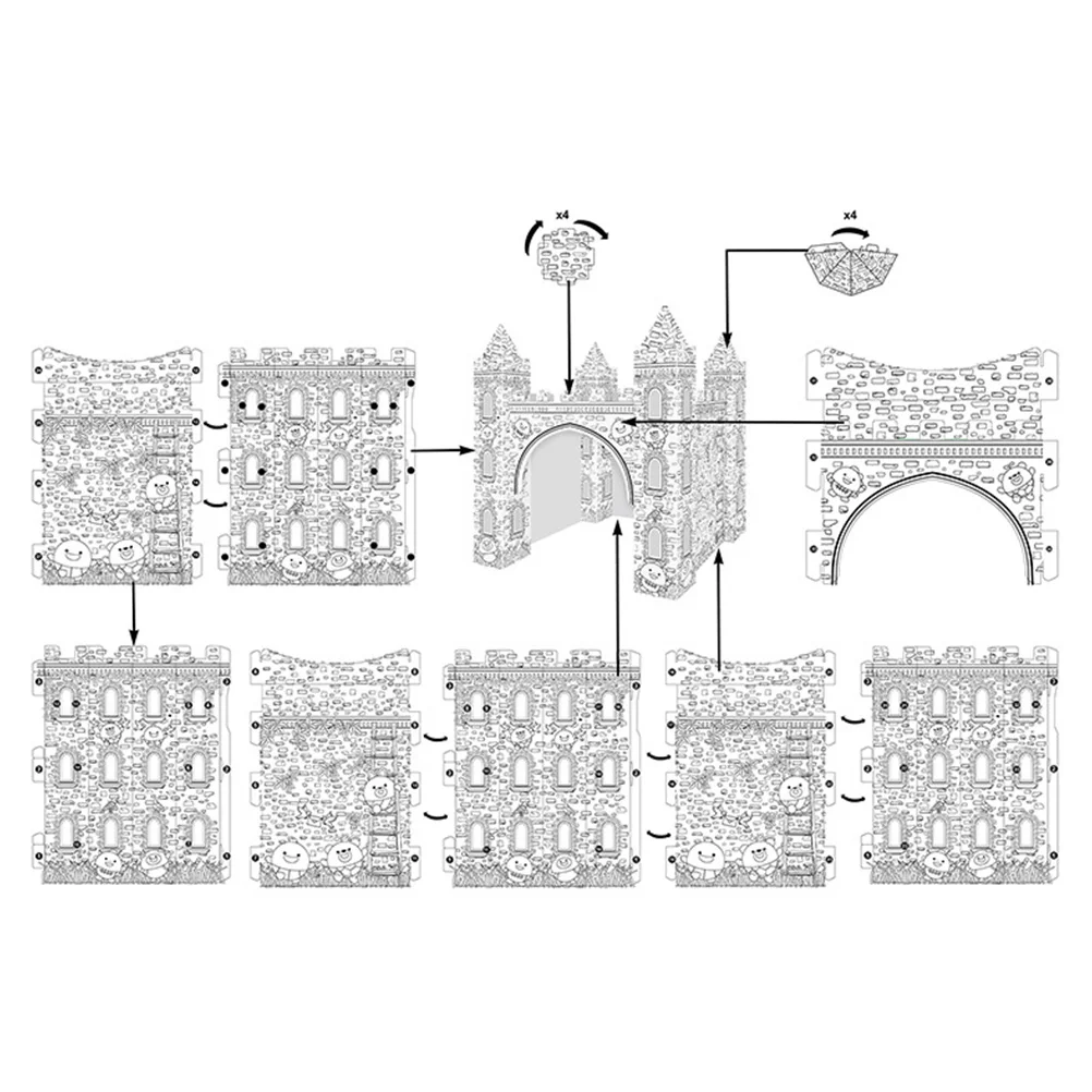 1Set Papier 3D Kasteel Kleuren DIY Puzzel Creatieve Graffiti Educatief Handvaardigheid Ontwikkeling Colorizing 3D Kinderpuzzel