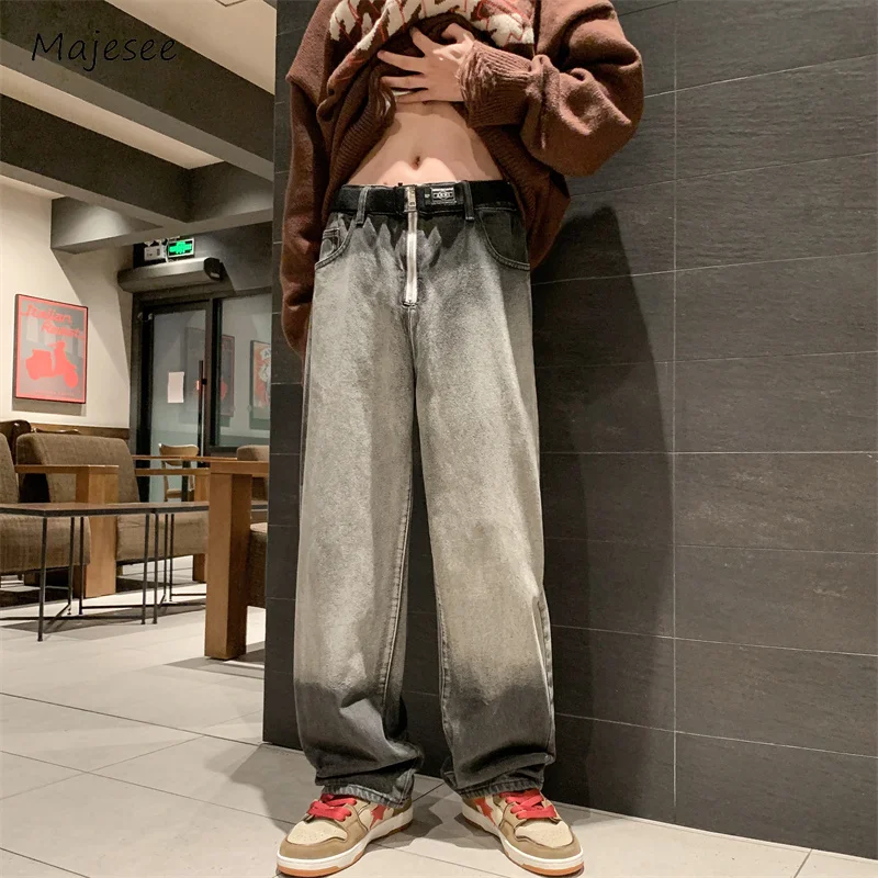 

Jeans Men Harajuku High Waist Japanese Style Simple Youthful Temperament Vintage Denim Trousers Autumn Gradient Color College