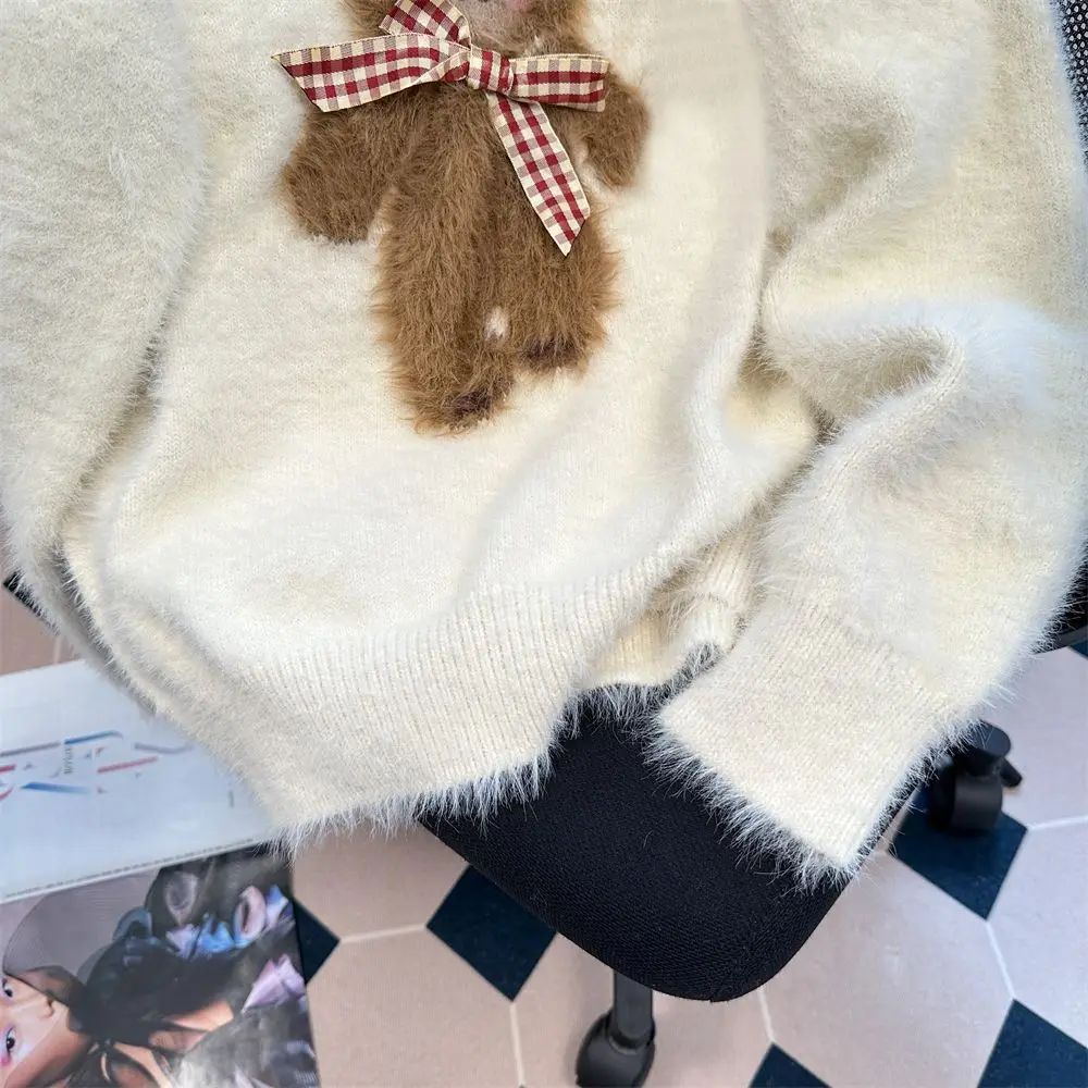 Maglione con stampa orso carino 2025 Autunno Inverno Mohair Top in maglia Coquette Capispalla moda unisex in peluche estetico