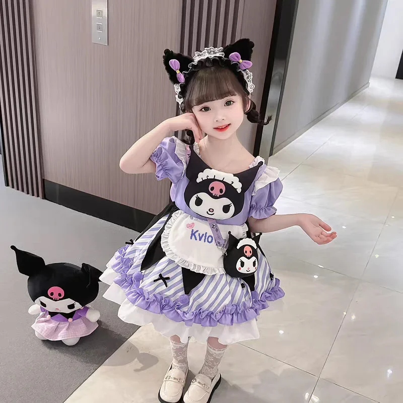 Kawaii Sanrio Kuromi My Melody Dress Child Girl Cute Cartoon Lolita Princess Dress Cos Service Anime Figure Festival Gift