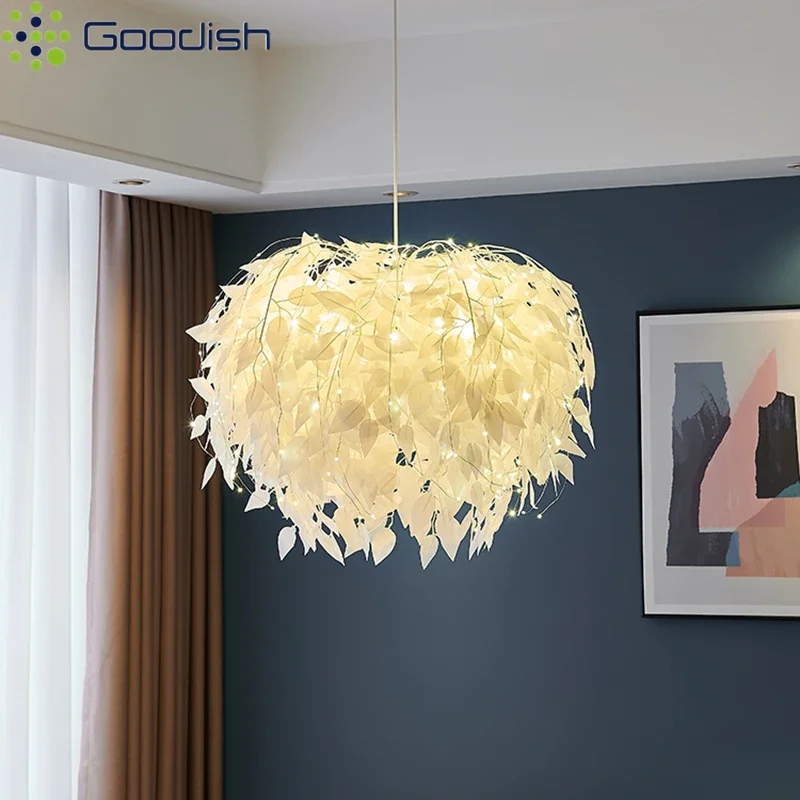 TechHPStylish Creative Art Fallen Leaf Shaped Indoor LED Pendant Light Plated Acrylic Lamp For Living
