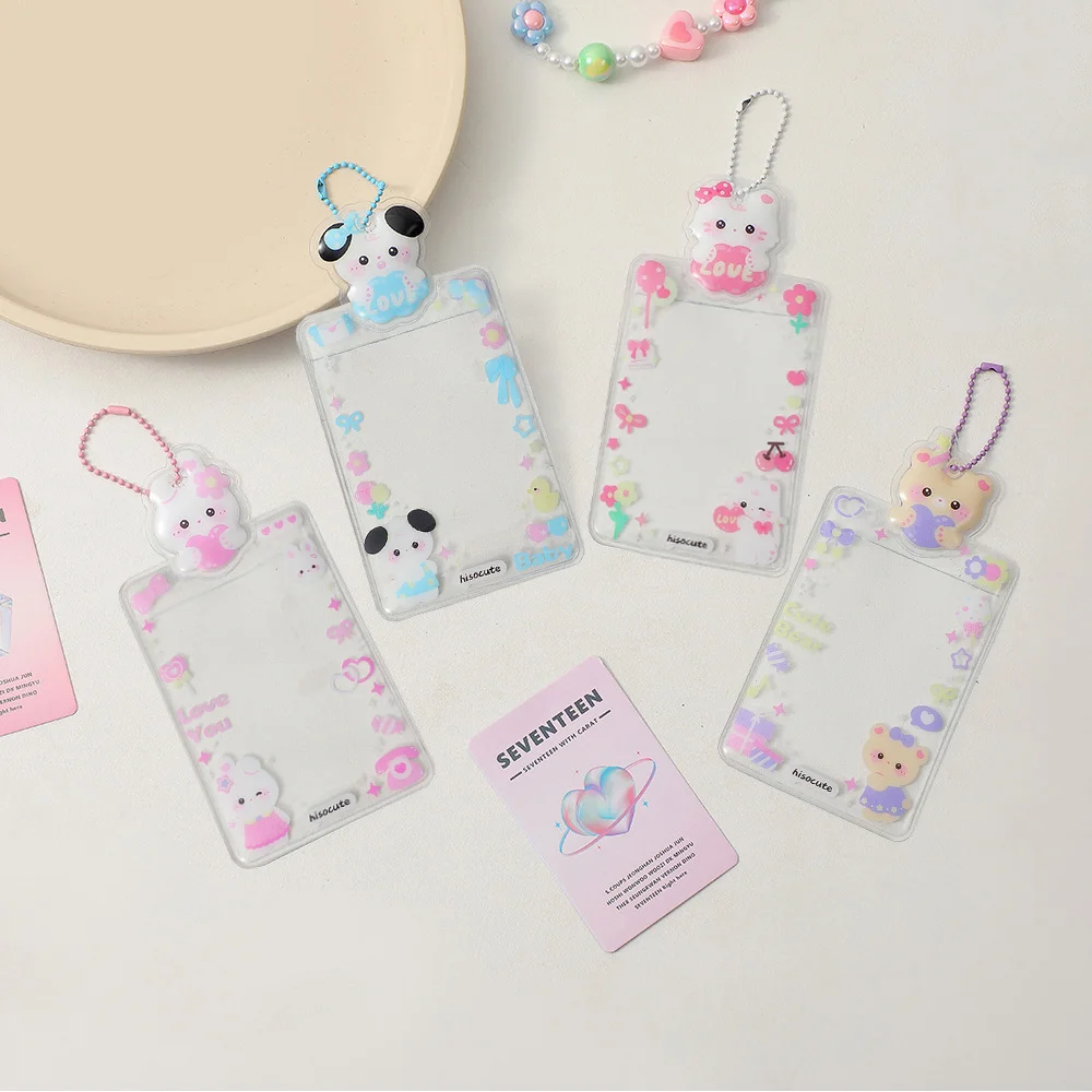 Cute Card Holder Cover INS PVC 3-inch Keychain Photocards Protector Photo Frame Pocket Idol Photo Sleeves Idol Photo Display