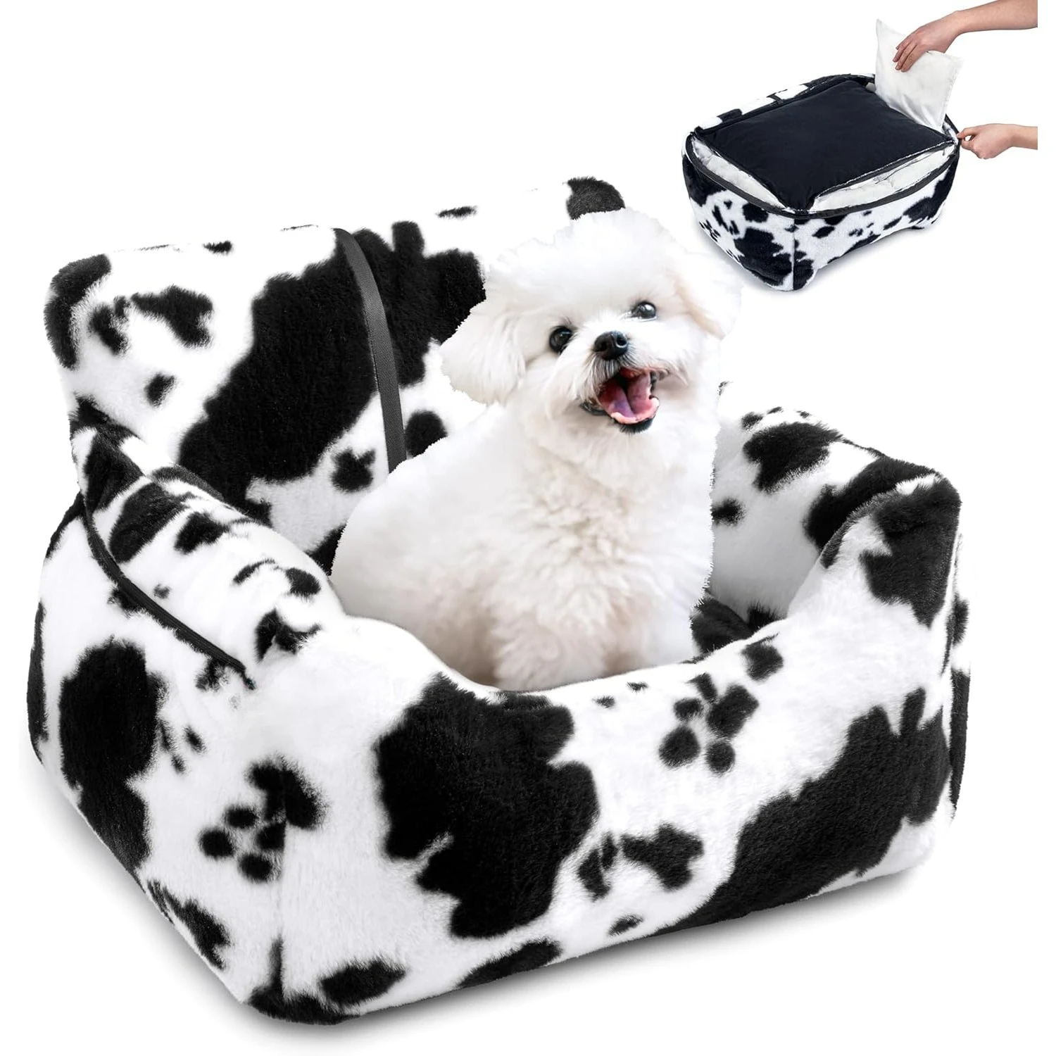 

Dog Car Seat for Small Dogs, Detachable and Washable Cat Carseats Under 25 lbs, Soft Pet Booster Seats with Storage Pockets