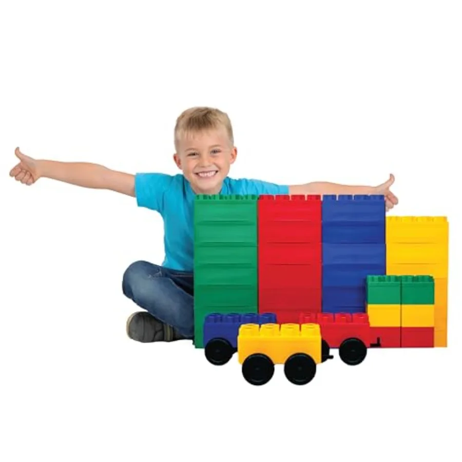 

Big Blocks for Kids Ages 4-8 — Indoor & Outdoor Blocks for Kids Games — Large Building Blocks (36 pc with 3 Cars) Train Set