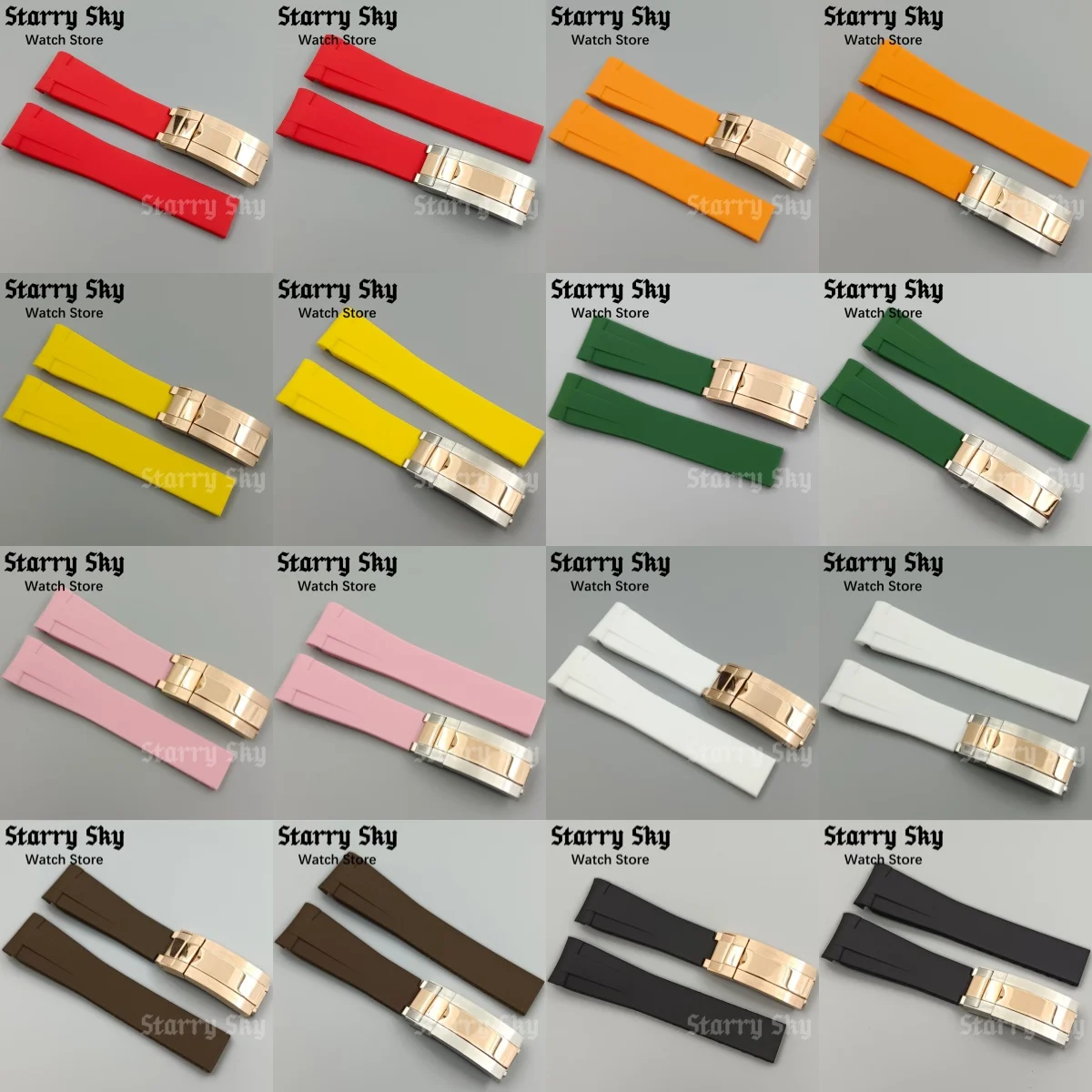 

Звездное небо 20 мм мужские изогнутые резиновые ремешки спортивный браслет розовое золото/двухцветное розовое золото складная пряжка ремешок на запястье детали часов