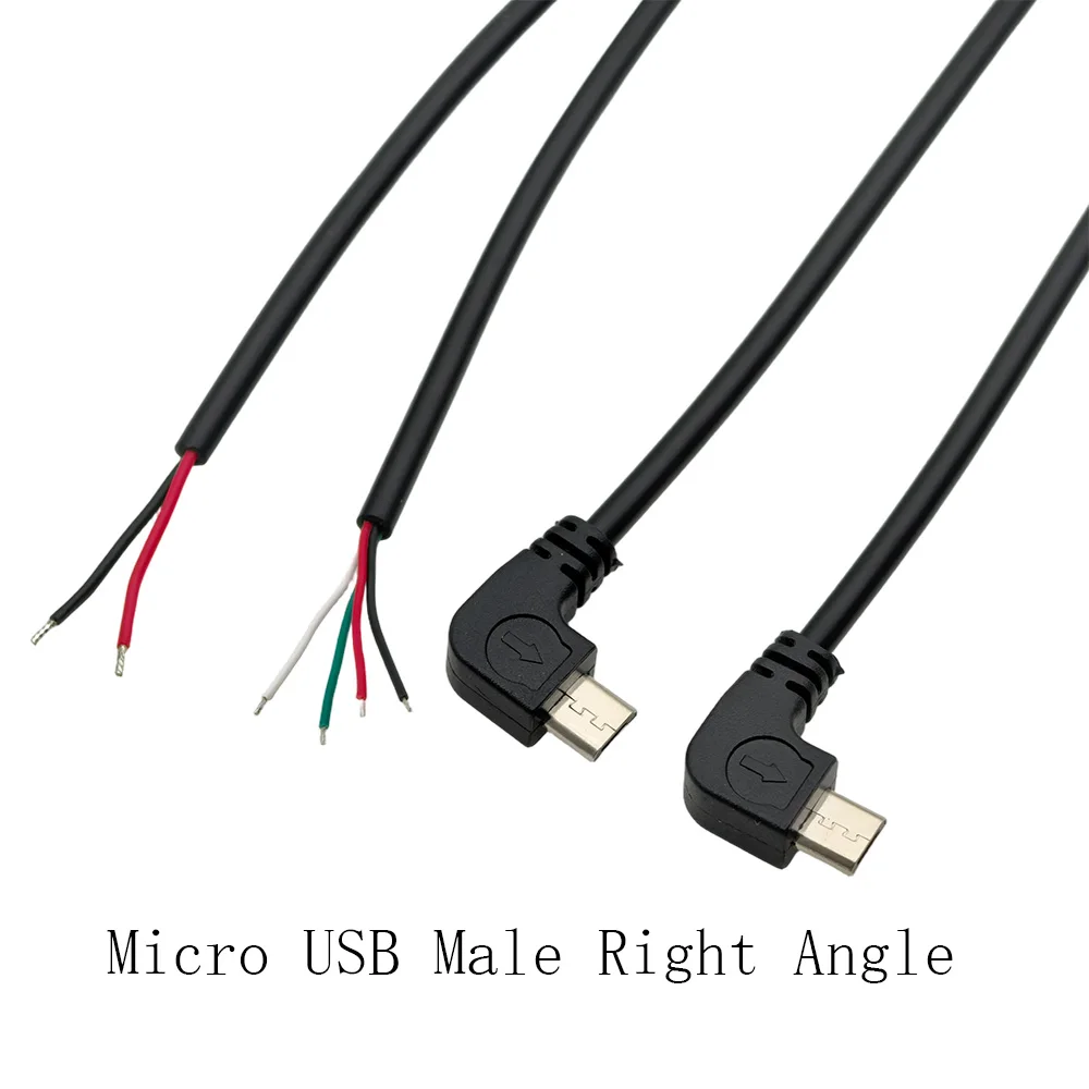 Micro USB Male Plug 2/4 Pin 90 Degrees Right Angle Connector to Bare Wire Open End Power Cord 5V Micro USB DIY Repair Cable 30CM