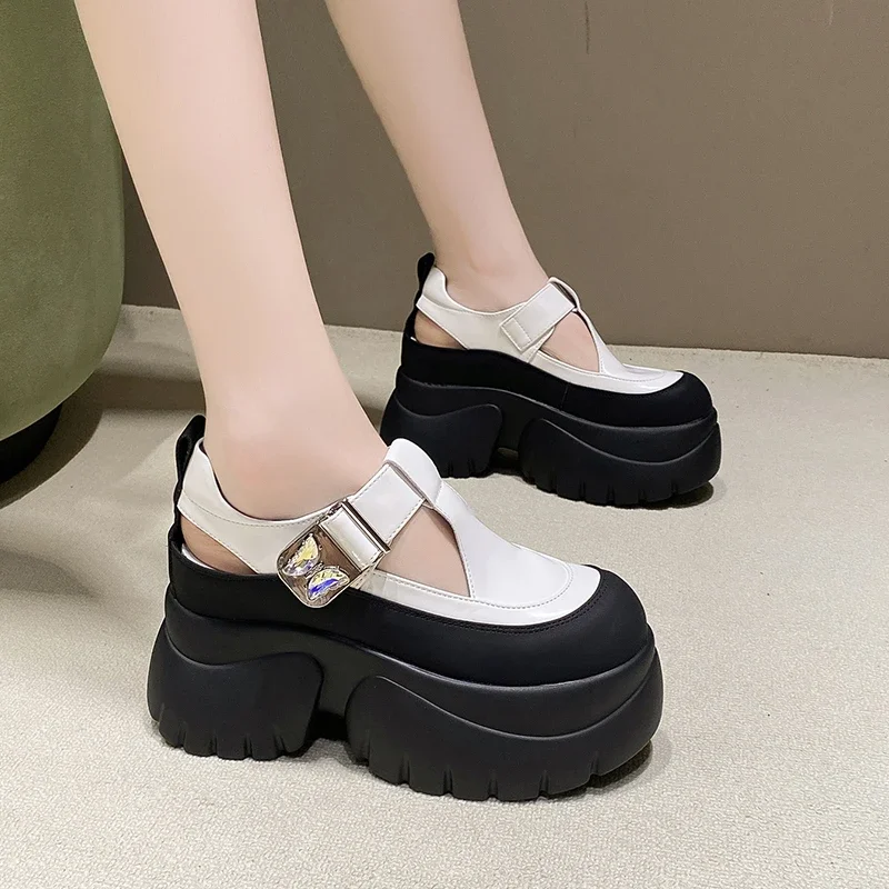 9CM New Women Sandals Comfortable Shoes Buckle Fashion Summer RoundToe Platform Wedge High Hidden Heels Ladies Breathable