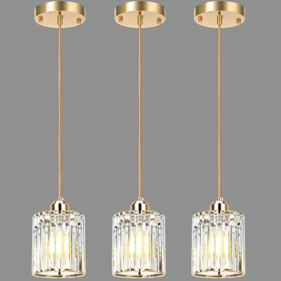 

3 Pack Pendant Light, Elegant Modern Island Lights for Kitchen with Crystal Glass Luxury Mini Pendant Light for Kitchen Island,
