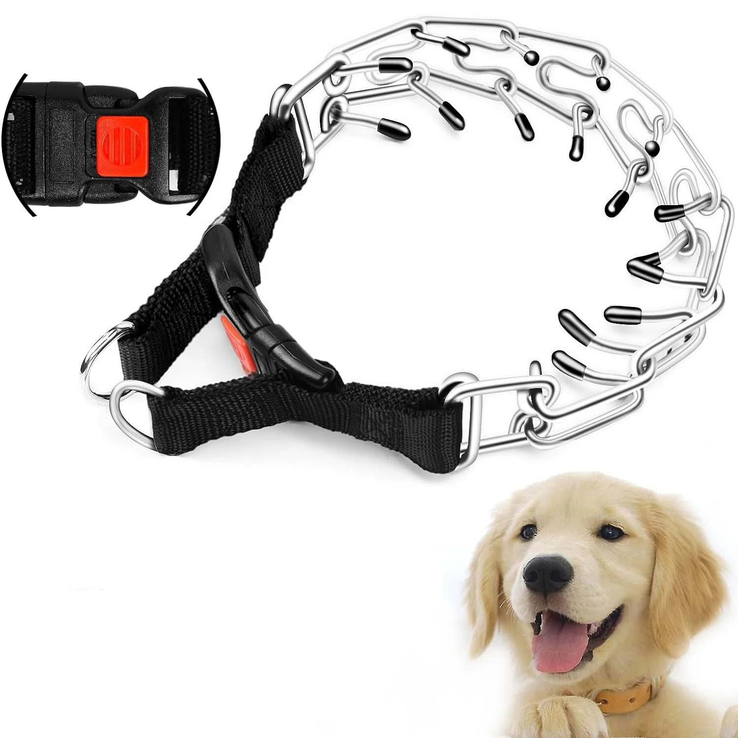 Dog Prong Collar Adjustable Dog Training Pinch Collar with Quick Release Buckle for Small Medium Large Dogs Train Explosion