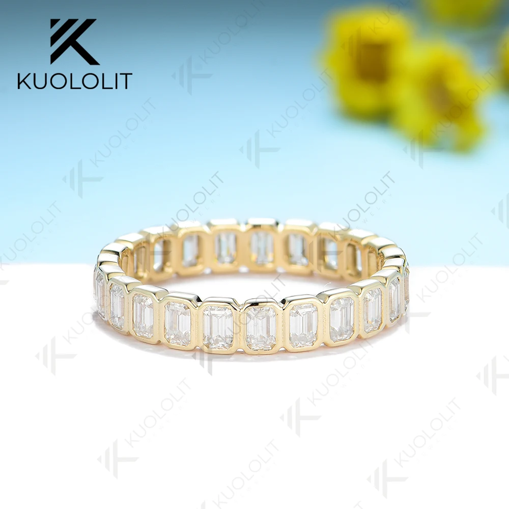 Kuololit 3.5CTW Emerald Cut Moissanite Ring for Men Women PT950 Soild 14K 10K Yellow Gold Silver Band Ring for Wedding Christmas