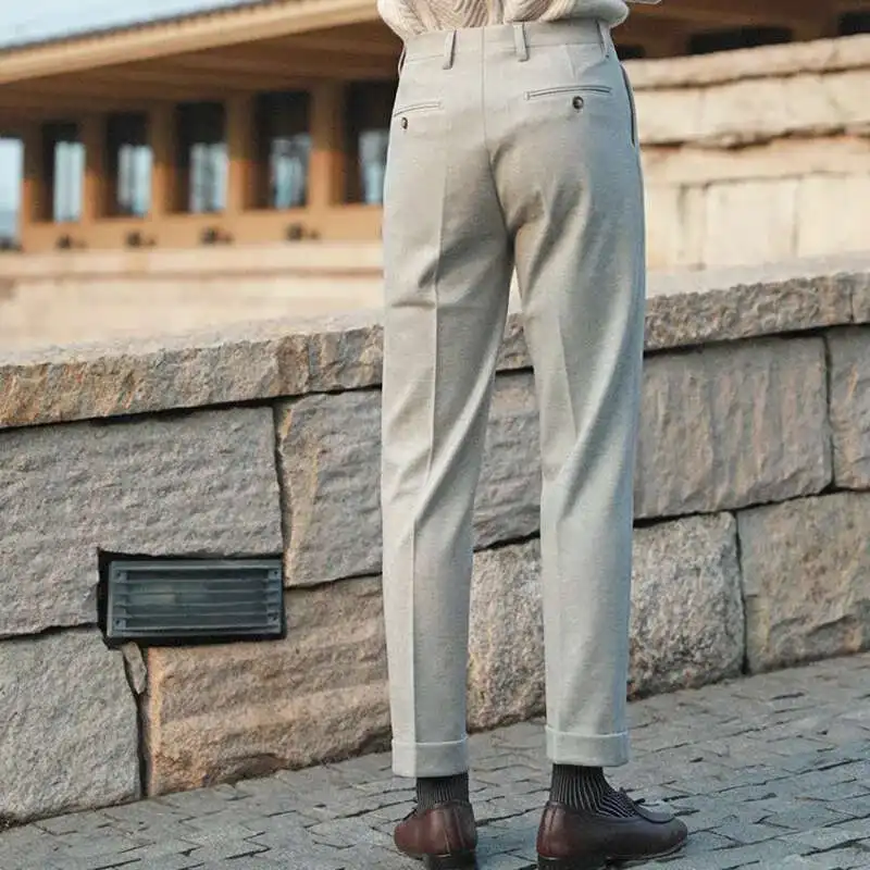 Casual Straight Trousers Men Fall Versatile Business Trousers Gentlemen Fashion Wool Blend Pant Men Dress Suit Pantalones Hombre
