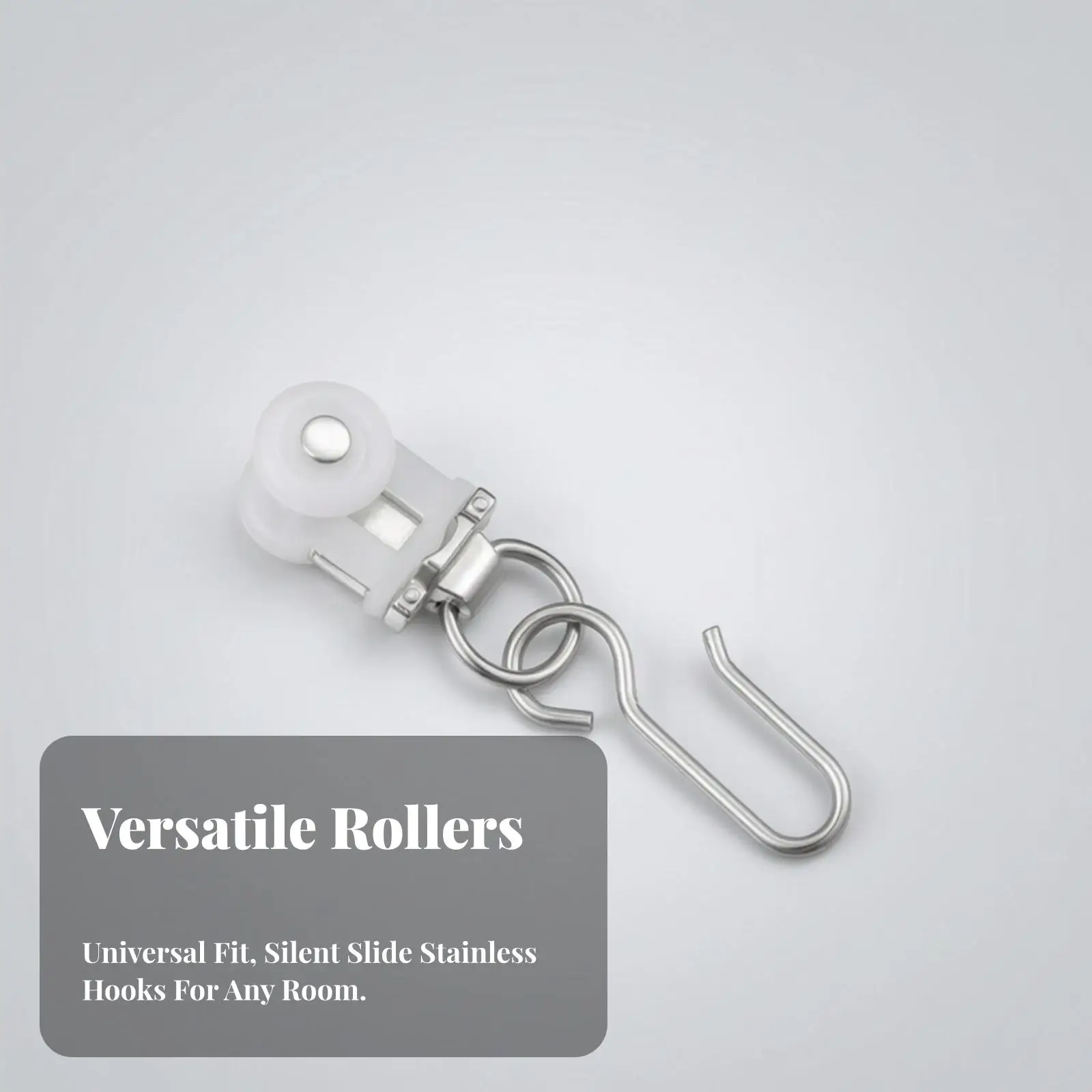 Curtain Track Roller with Stainless Steel Hook Set for Smooth Gliding Drapes Window Curtain Carrier for Bedroom Living Room