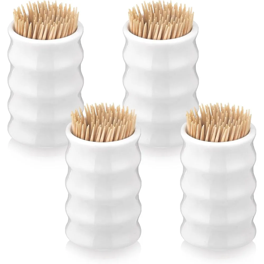 

4 Pcs White Ceramic Toothpick Holder Simple Ceramic Toothpick Dispenser Container for Home Charcuterie, Easy to Clean