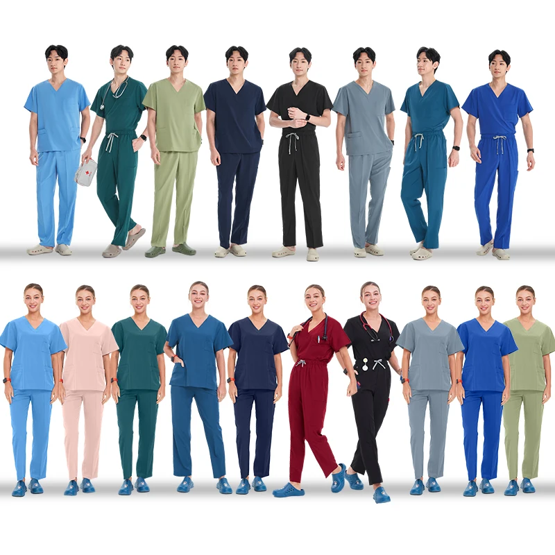 Quick-Dry UNISEX Scrubs Uniform Sets Medical Hospital Dental Clinic Surgical Doctor Nurse Beauty Salon Workwear Outfit S23