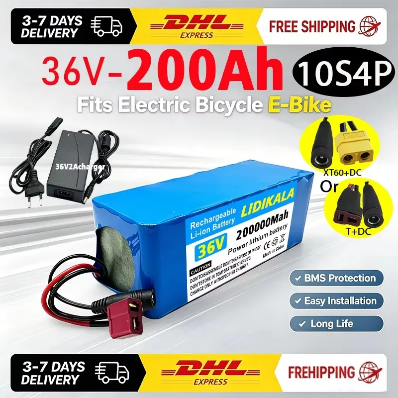 36V Batterie 200000mAh tatsächliche Kapazität 10S4P T-DC 18650 Lithium-Ionen-Batteriepack, 1000W Leistungsmotor, mit BMS, kompatibel mit den meisten Elektrorollern.