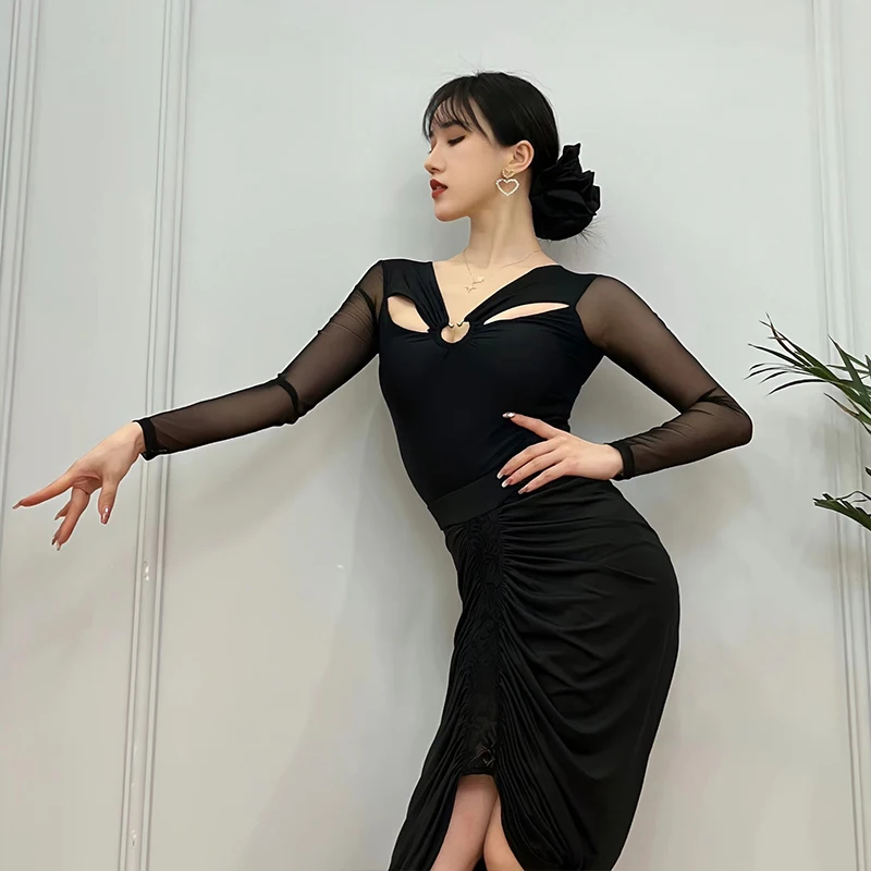 Mới Nhảy Latin Quần Áo Nữ Tay Dài Leotard Trưởng Thành Phòng Khiêu Vũ Vũ Áo Sơ Mi La Tinh Luyện Tập Mặc Samba Rumba Áo DNV16564