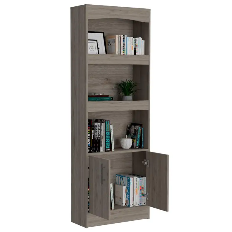 Three-Shelf Bookcase with Double Door Cabinet for Storage & Display