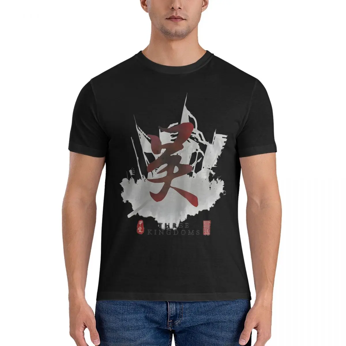 Three Kingdoms Wu Calligraphy Art T-Shirt Men Dynasty Warriors Novelty 100% Cotton Tees Round Collar Short Sleeve T Shirt Gift