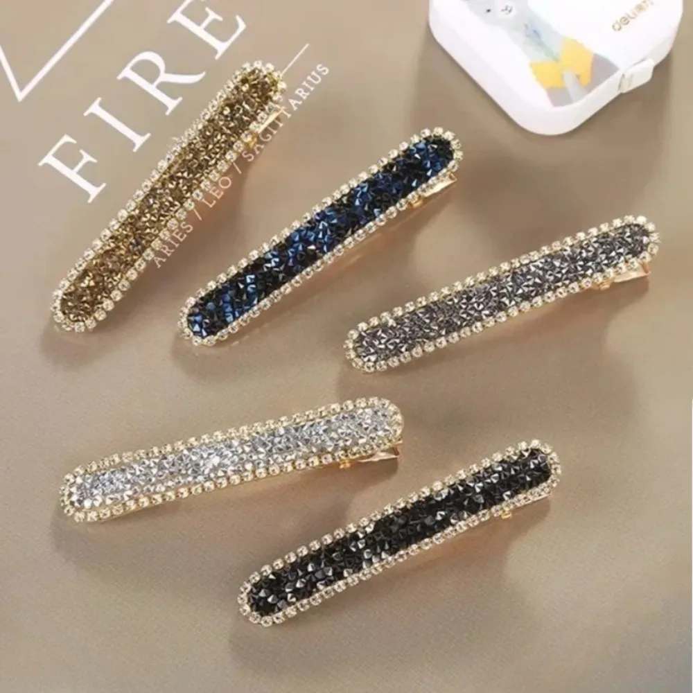 Women Fashion Rhinestone Hair Clips for Women Girls Black White Fine Grains Metal Rectangle Alligator Clips Hair Accessories