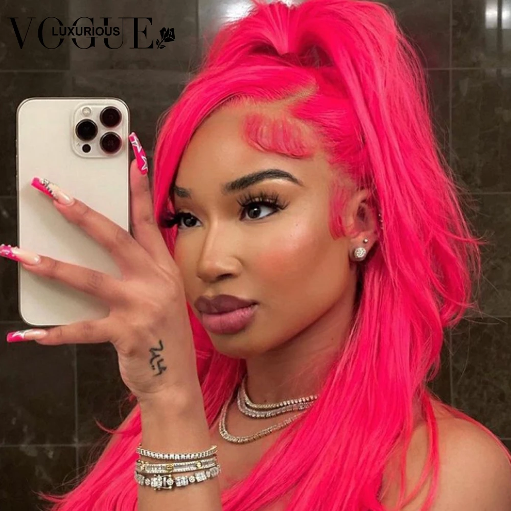 13x6 Lace Frontal Pink Colored Brazilian Virgin Human Hair Wigs for Women 4x4 Straight Closure Wig Ready to Wear Pre Plucked