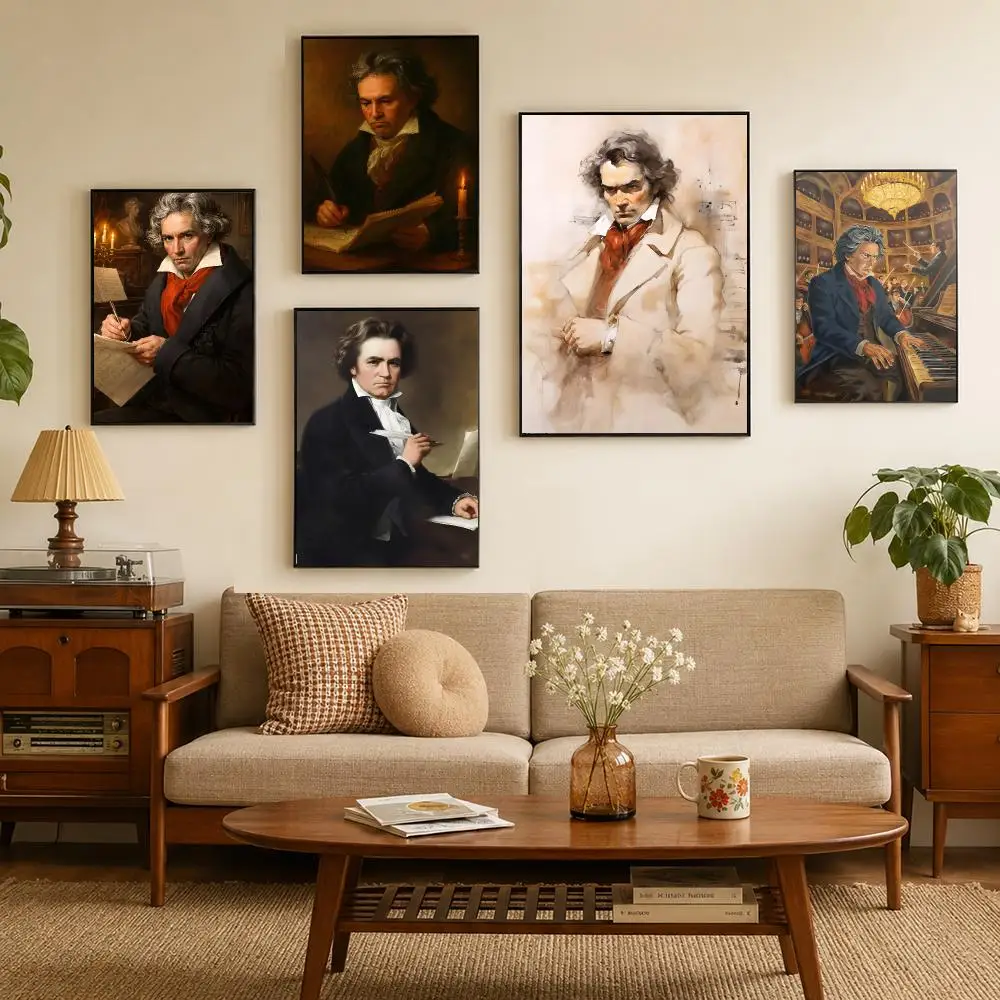 Musician L-Ludwig Van Beethoven Poster Self-adhesive Waterproof Paper Stickers For Wall Decoration In Bedrooms And Bar Rooms