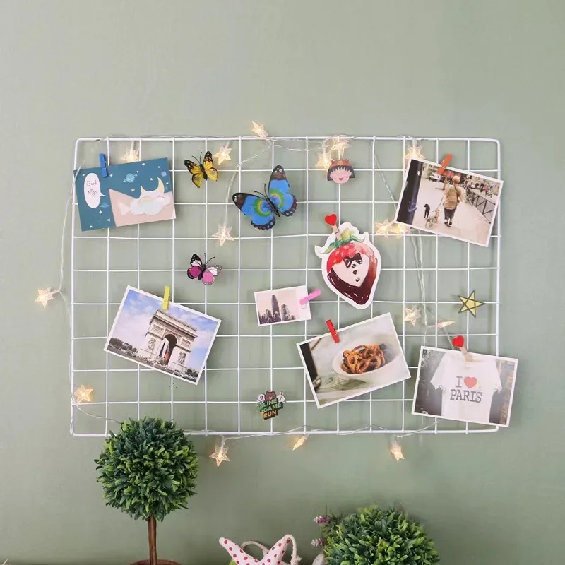 Home Wall Decoration DIY Art Iron Grid Decor Photo Frame Postcards Storage Wall Art Display Storage Rack Holder Shelf Organizer