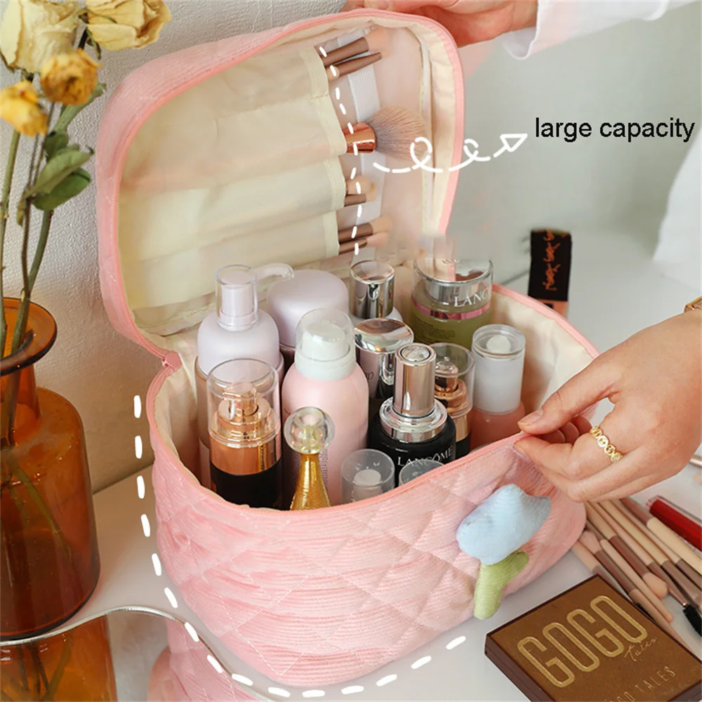 

Bolso De Cosméticos Pouch Large Capacity Travel Cosmetic Bag Corduroy Zipper Toiletry Portable Storage Box Fast Drop Shipping