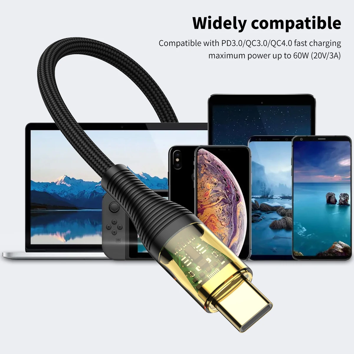 Cable tipo C a tipo C 100W 60W 5A PD cargador de carga rápida Cable indicador LED USB C para Xiaomi14 Macbook Pro Air iPad Samsung